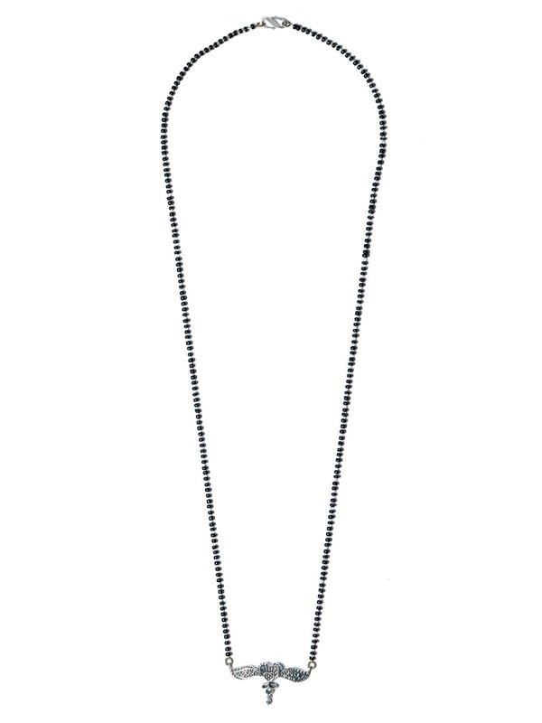 Women's Oxidised Silver Floral Heart Mangalsutra - Priyaasi