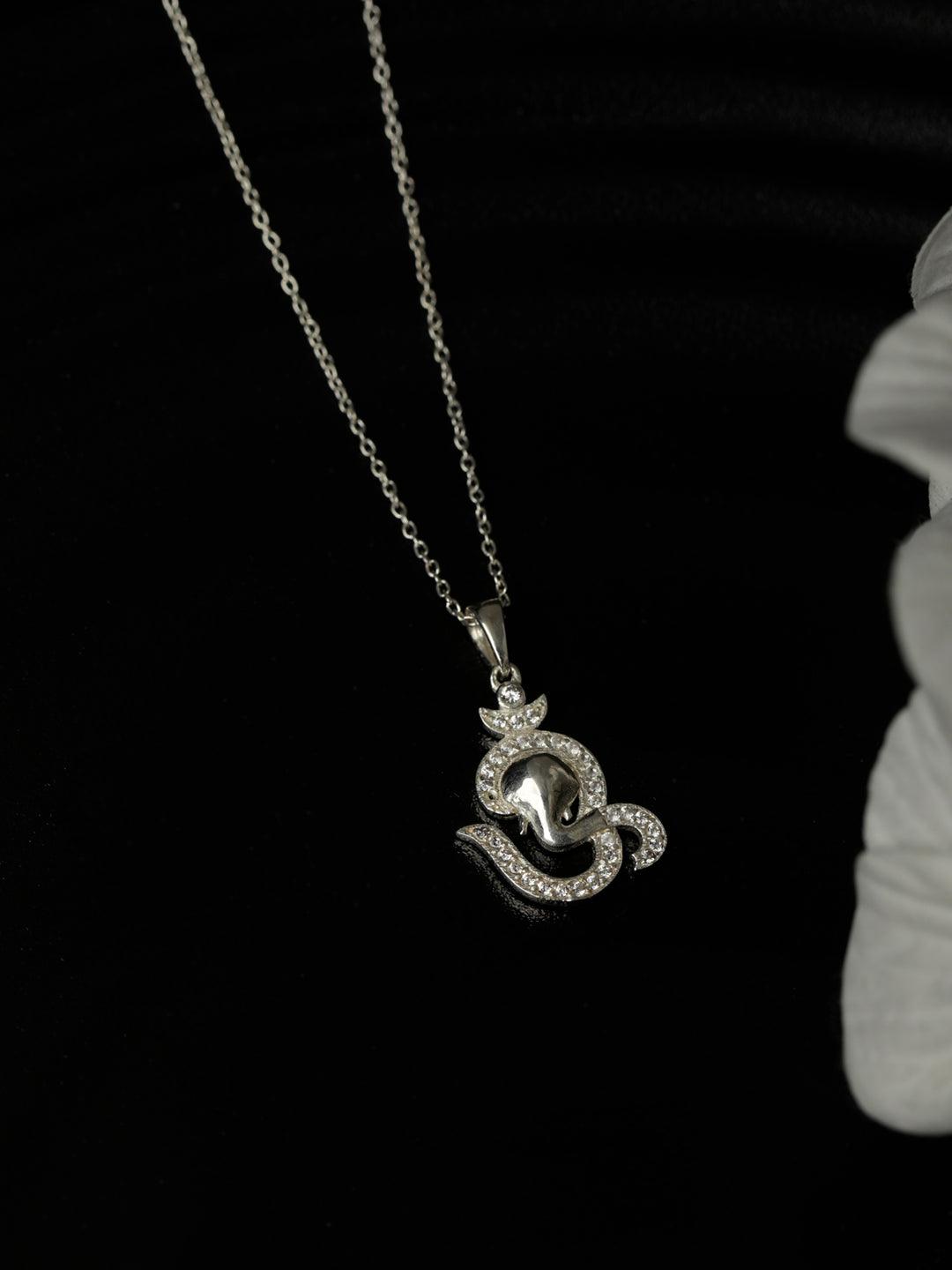 Women's OM Ganesha Sterling Silver Necklace - Priyaasi - Indiakreations