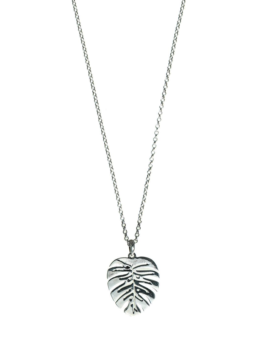 Women's Engraved Leaf Oxidised Silver Pendant Necklace - Priyaasi - Indiakreations