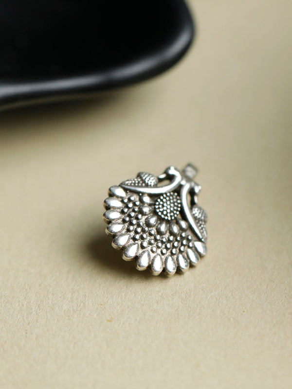 Women's Oxidised Silver Peacock Nosepin - Priyaasi