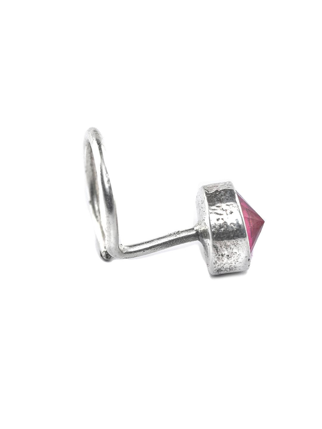 Women's Sterling Silver Ruby Stone Studded Pierced Nose Pin- Priyaasi - Indiakreations