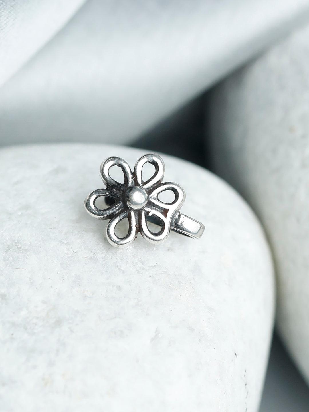 Women's Oxidised Silver Enchanting Floral Nose Pin- Priyaasi - Indiakreations