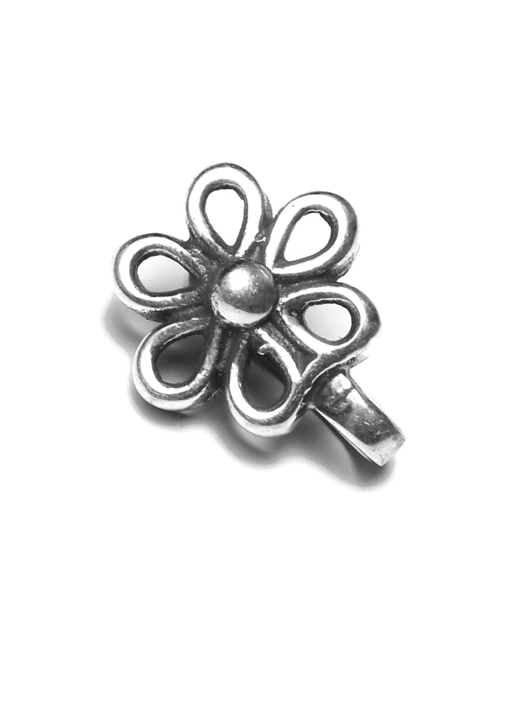 Women's Oxidised Silver Enchanting Floral Nose Pin- Priyaasi - Indiakreations