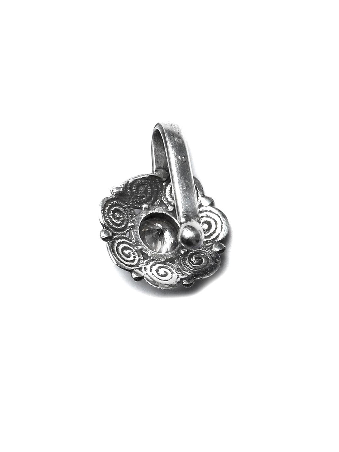 Women's Oxidised Silver Stone Studded Floral Nose Pin- Priyaasi - Indiakreations