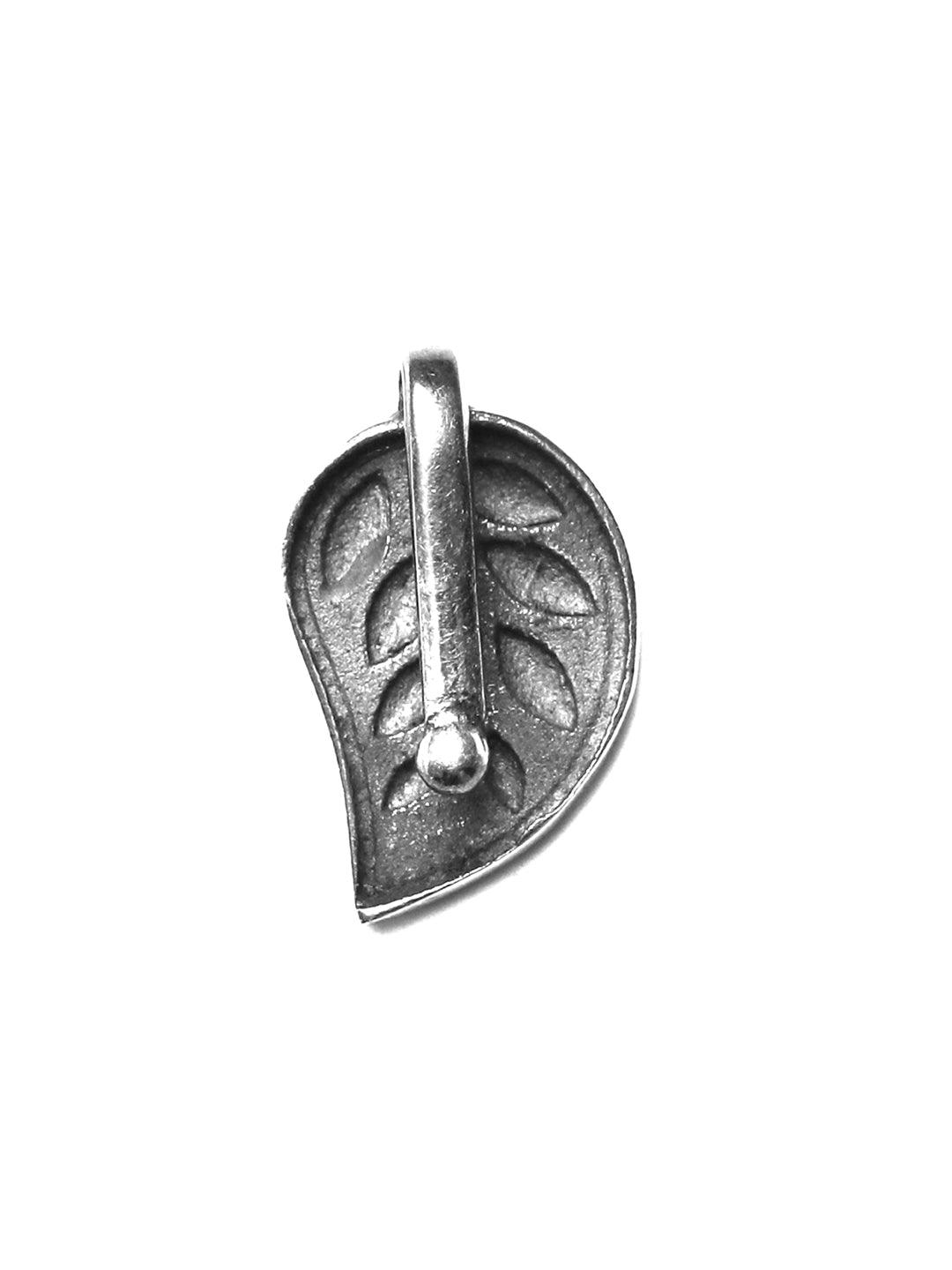 Women's Oxidised Silver Large Leaf Nose Pin- Priyaasi - Indiakreations