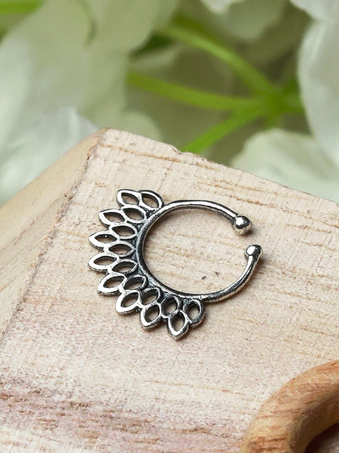 Women's Oxidised Silver Tribal Septum Nose Ring - Priyaasi - Indiakreations