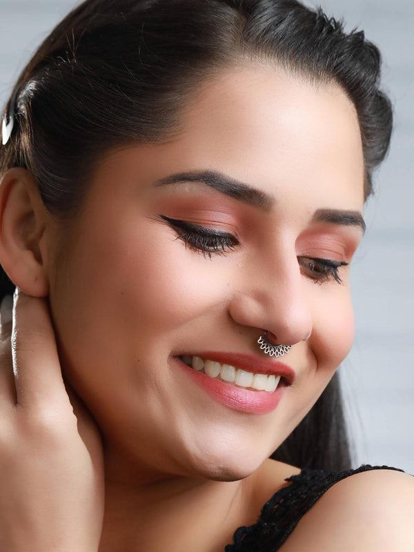 Women's Oxidised Silver Tribal Septum Nose Ring - Priyaasi - Indiakreations