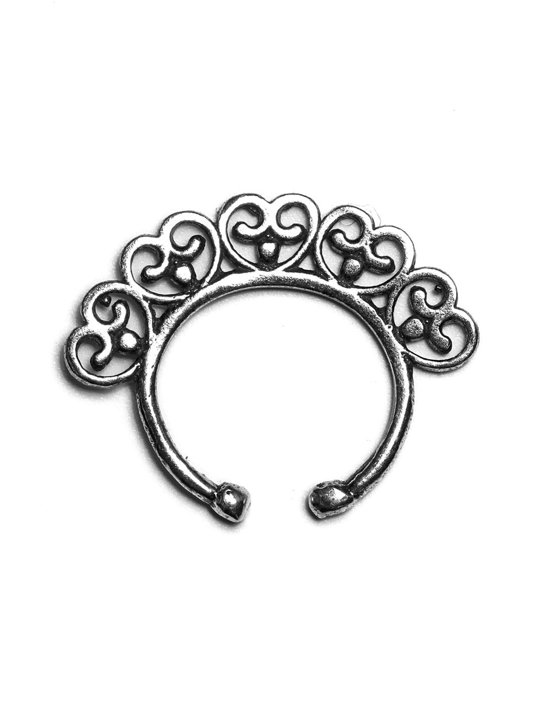 Women's Oxidised Silver Filigree Floral Septum Nose Ring - Priyaasi - Indiakreations