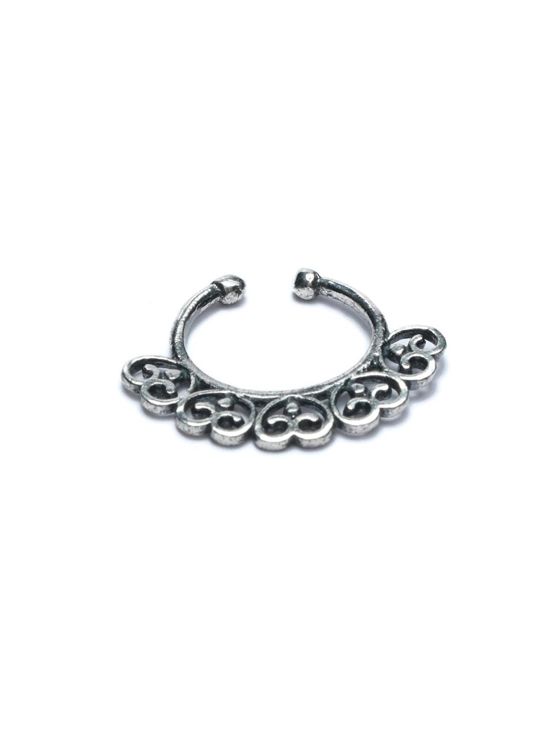 Women's Oxidised Silver Filigree Floral Septum Nose Ring - Priyaasi - Indiakreations