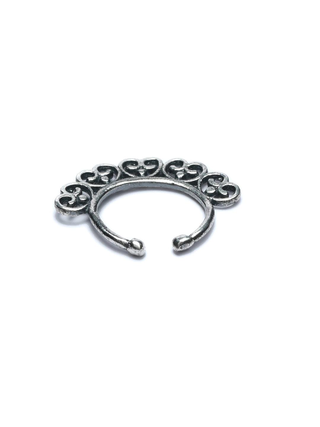 Women's Oxidised Silver Filigree Floral Septum Nose Ring - Priyaasi - Indiakreations