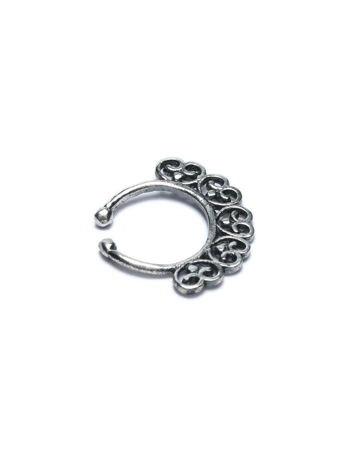 Women's Oxidised Silver Filigree Floral Septum Nose Ring - Priyaasi - Indiakreations