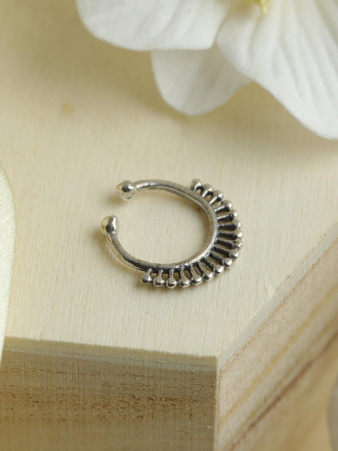 Women's Oxidised Silver Spark Pattern Septum Nose Ring - Priyaasi - Indiakreations