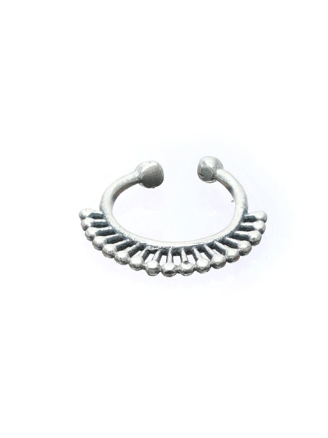 Women's Oxidised Silver Spark Pattern Septum Nose Ring - Priyaasi - Indiakreations