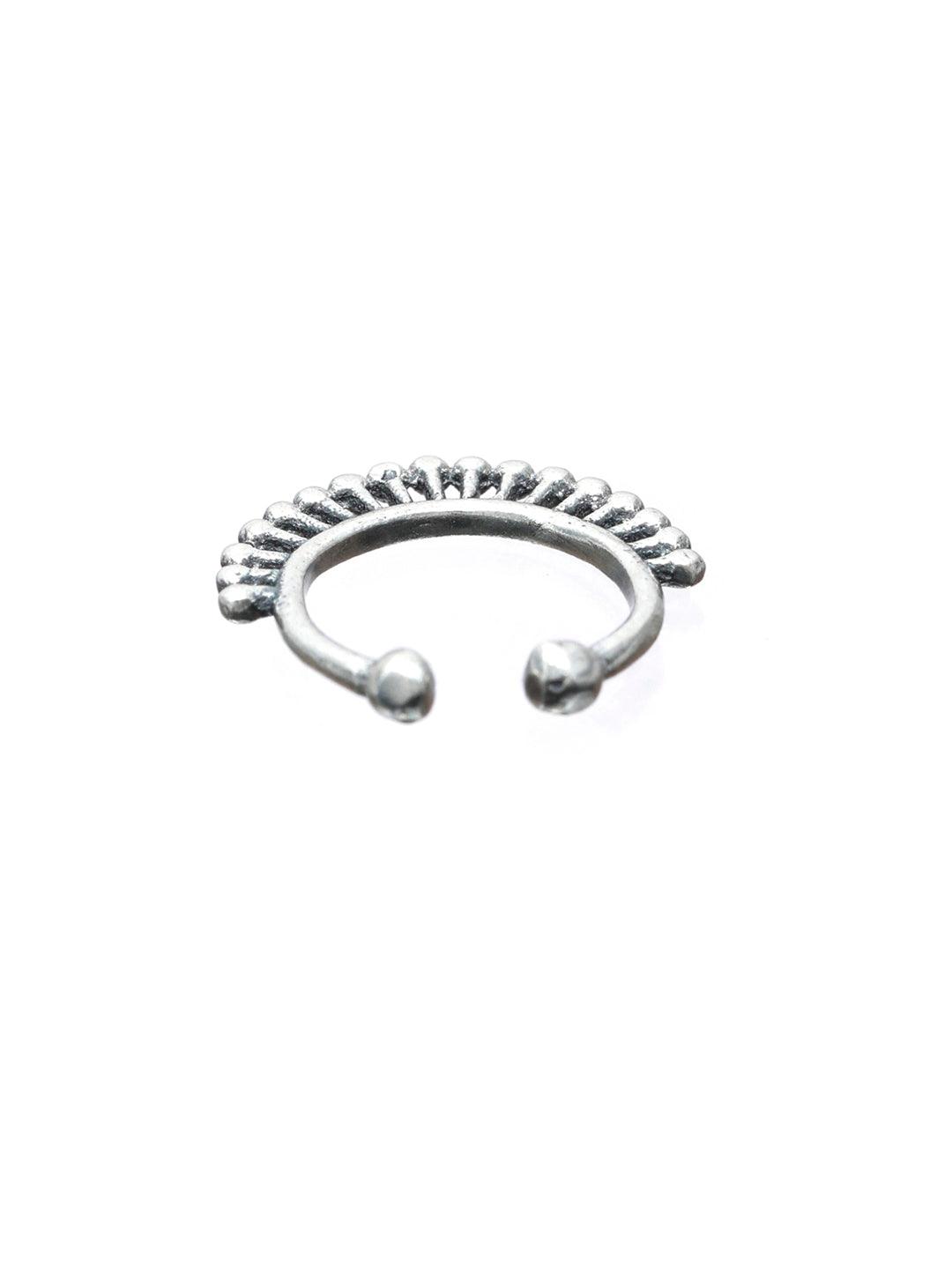 Women's Oxidised Silver Spark Pattern Septum Nose Ring - Priyaasi - Indiakreations