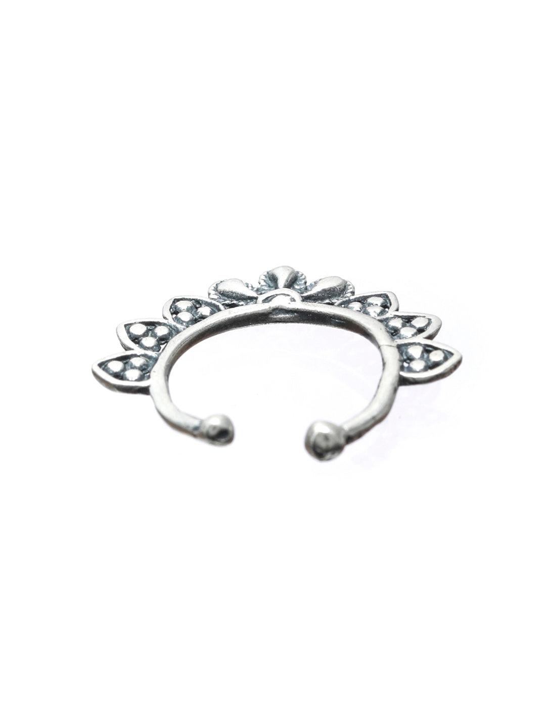 Women's Oxidised Silver Floral Leaf Septum Nose Ring - Priyaasi - Indiakreations