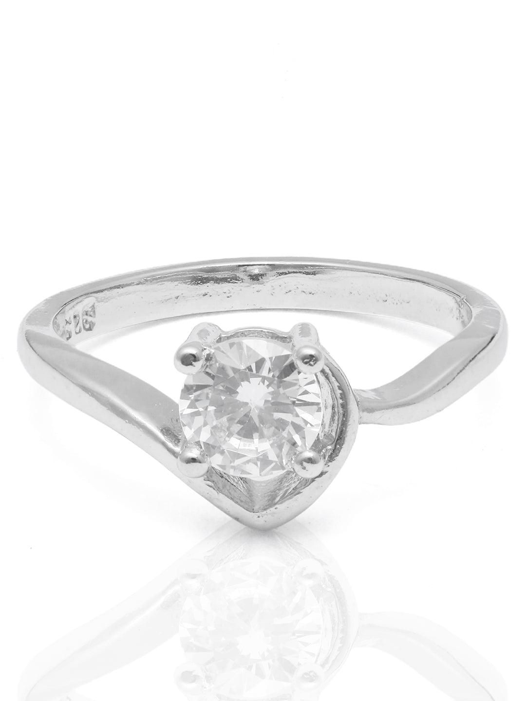 Women's Solitaire Studded Sterling Silver Elegant Propose Ring - Priyaasi - Indiakreations