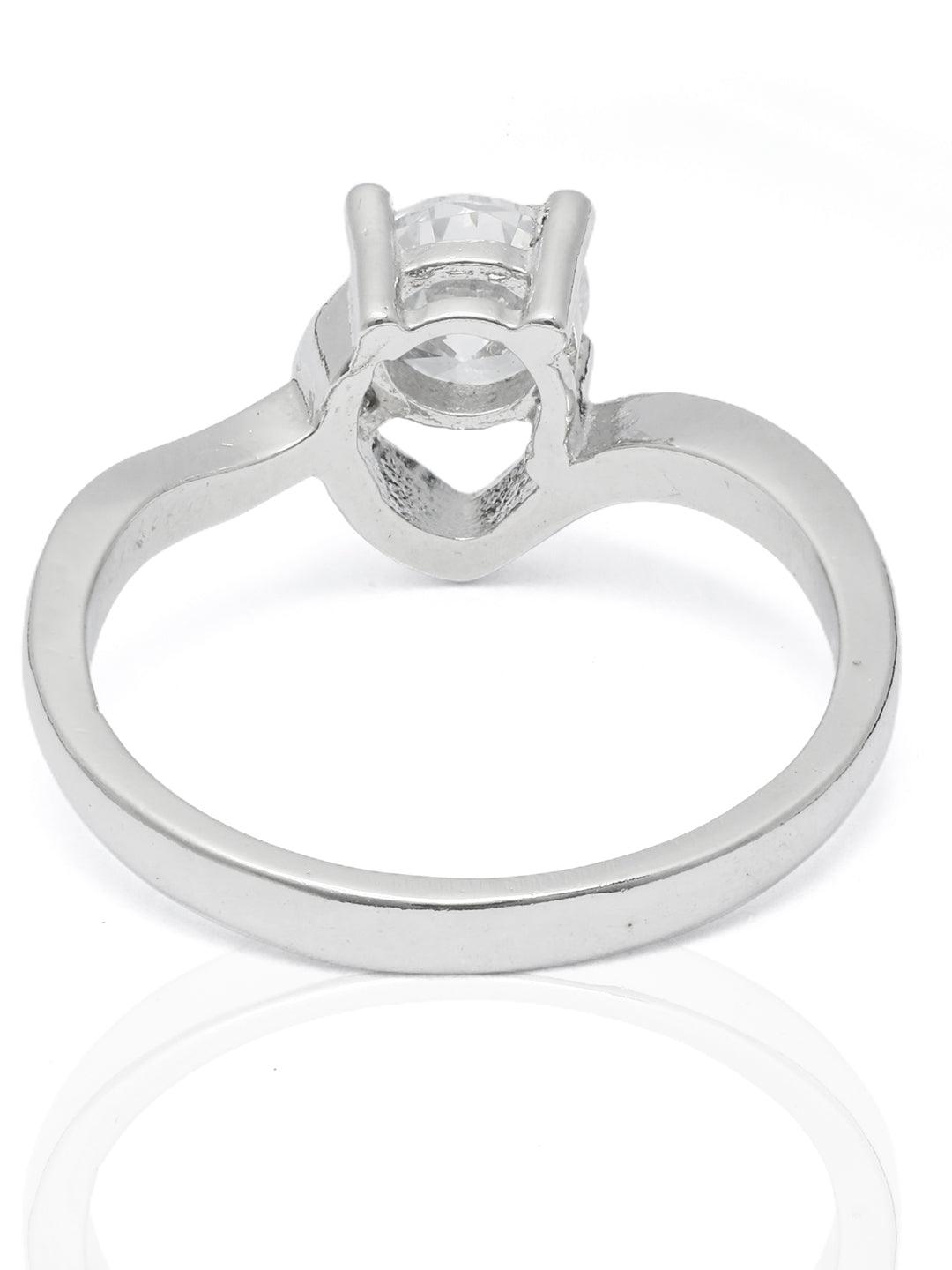 Women's Solitaire Studded Sterling Silver Elegant Propose Ring - Priyaasi - Indiakreations