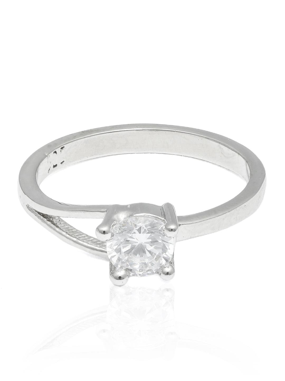 Women's Elegant Solitaire Sterling Silver Cubic Zirconia Ring - Priyaasi - Indiakreations