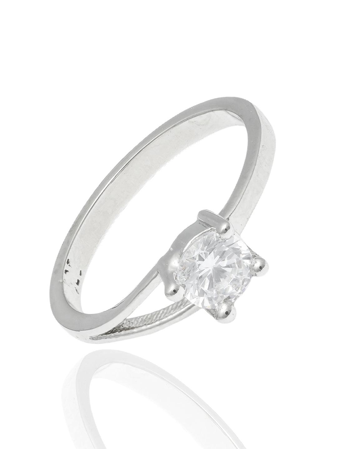 Women's Elegant Solitaire Sterling Silver Cubic Zirconia Ring - Priyaasi - Indiakreations