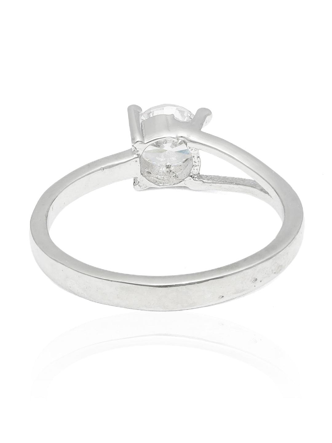 Women's Elegant Solitaire Sterling Silver Cubic Zirconia Ring - Priyaasi - Indiakreations