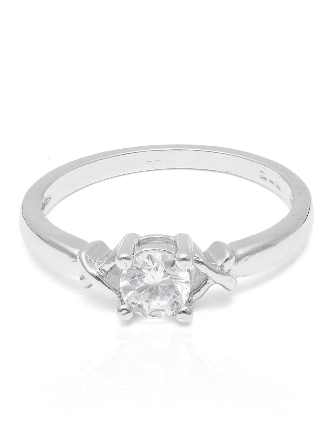 Women's Lustre Solitaire Sterling Silver Cubic Zirconia Ring- Priyaasi - Indiakreations