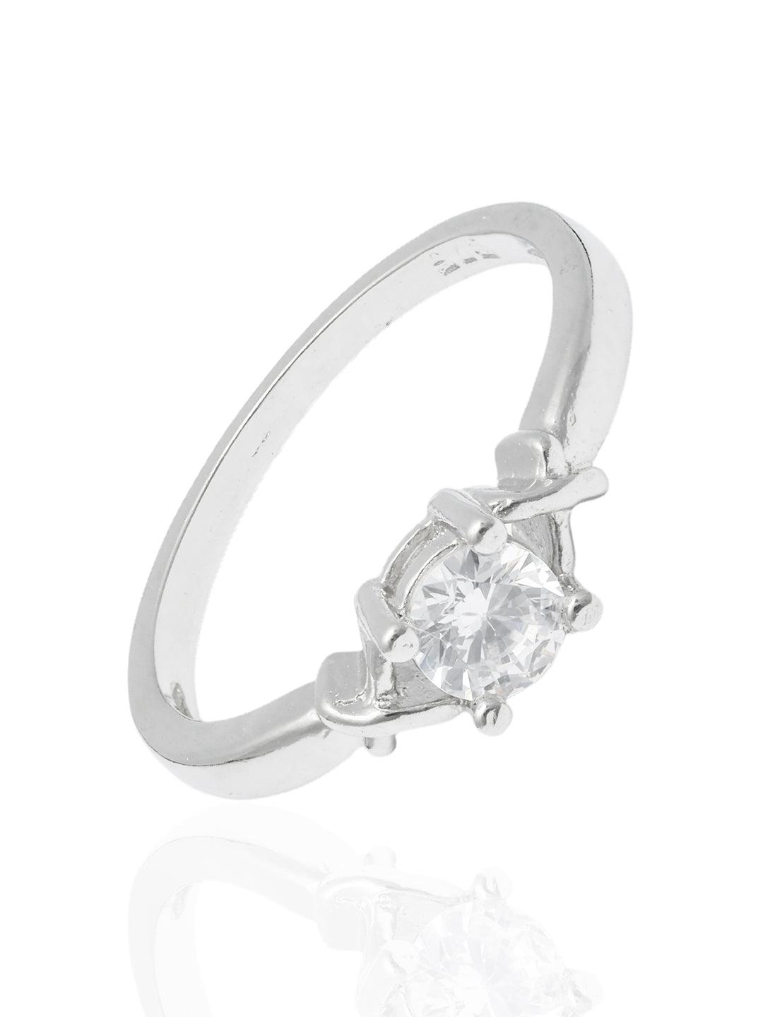 Women's Lustre Solitaire Sterling Silver Cubic Zirconia Ring- Priyaasi - Indiakreations