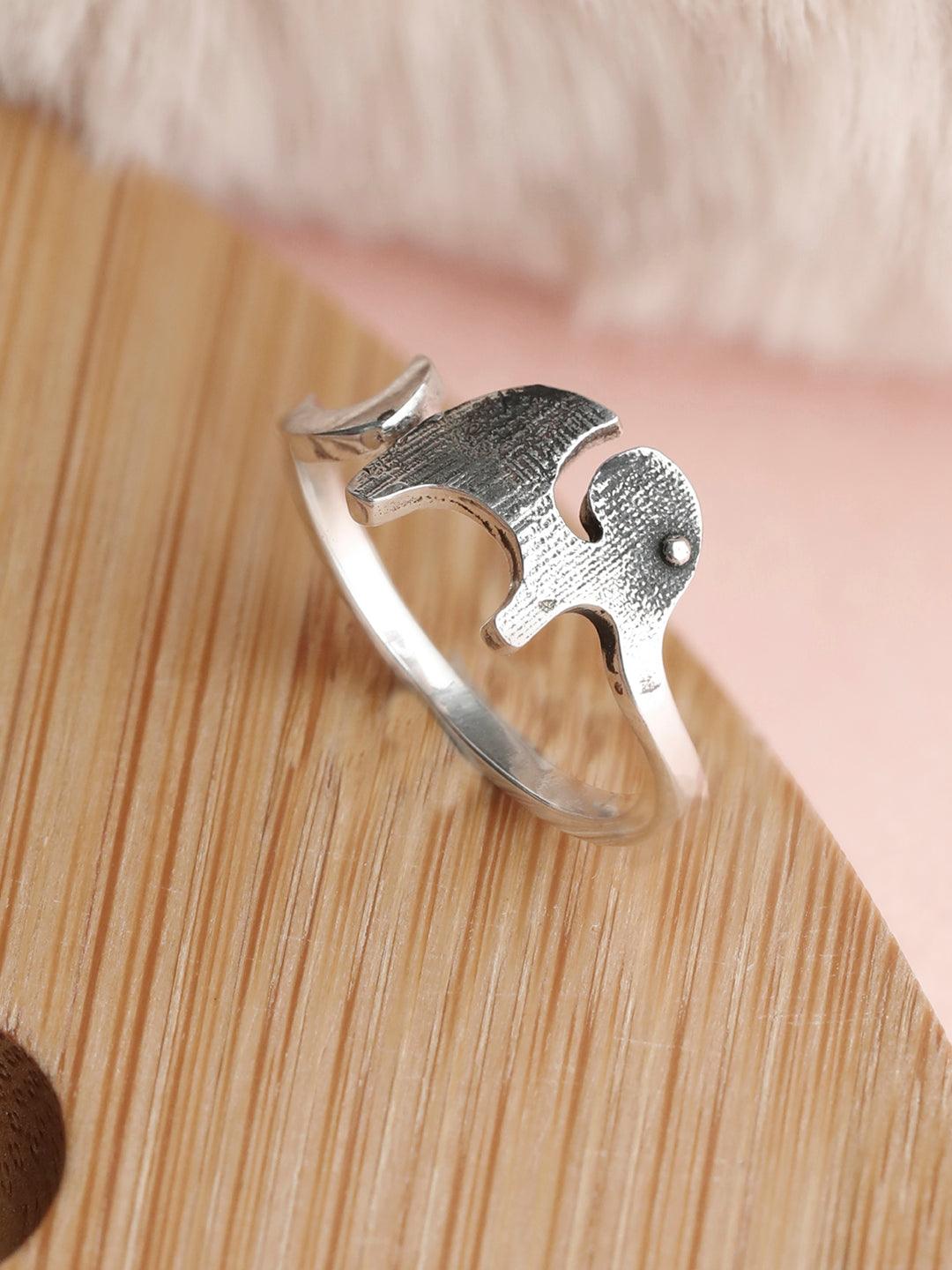 Women's Oxidised Silver Elephant Ring- Priyaasi - Indiakreations