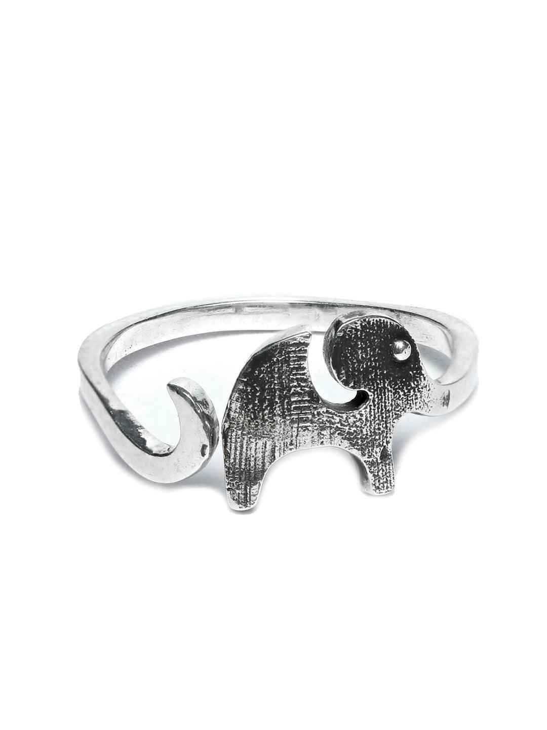 Women's Oxidised Silver Elephant Ring- Priyaasi - Indiakreations