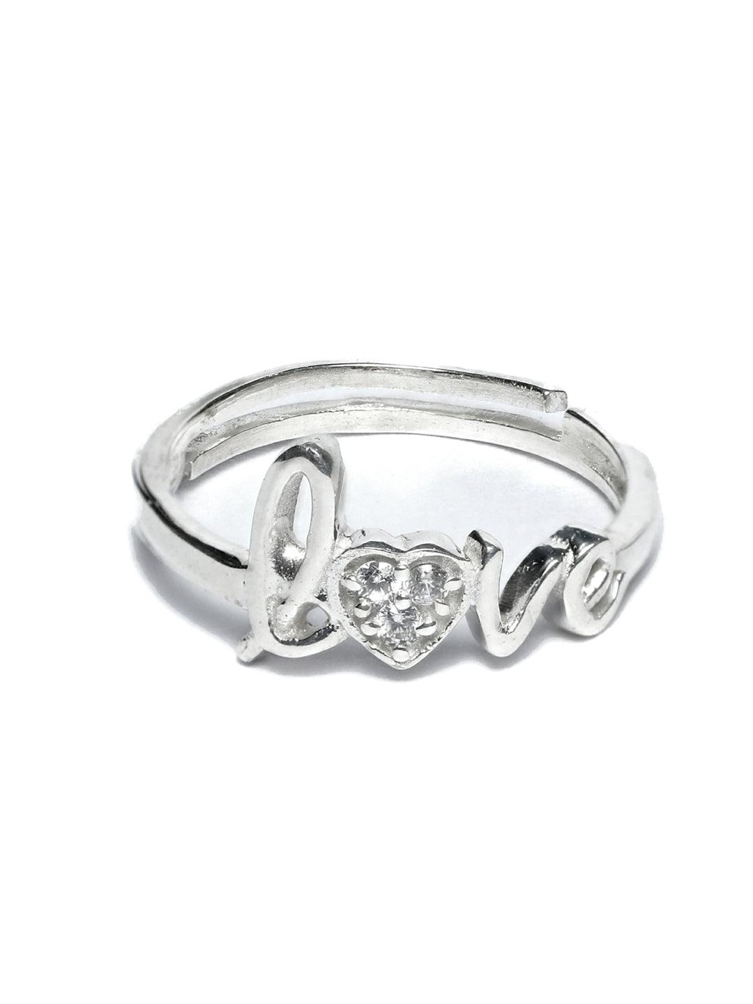 Women's Sterling Silver Stone Studded Love Ring- Priyaasi - Indiakreations