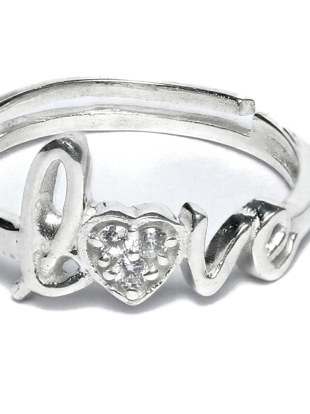 Women's Sterling Silver Stone Studded Love Ring- Priyaasi - Indiakreations