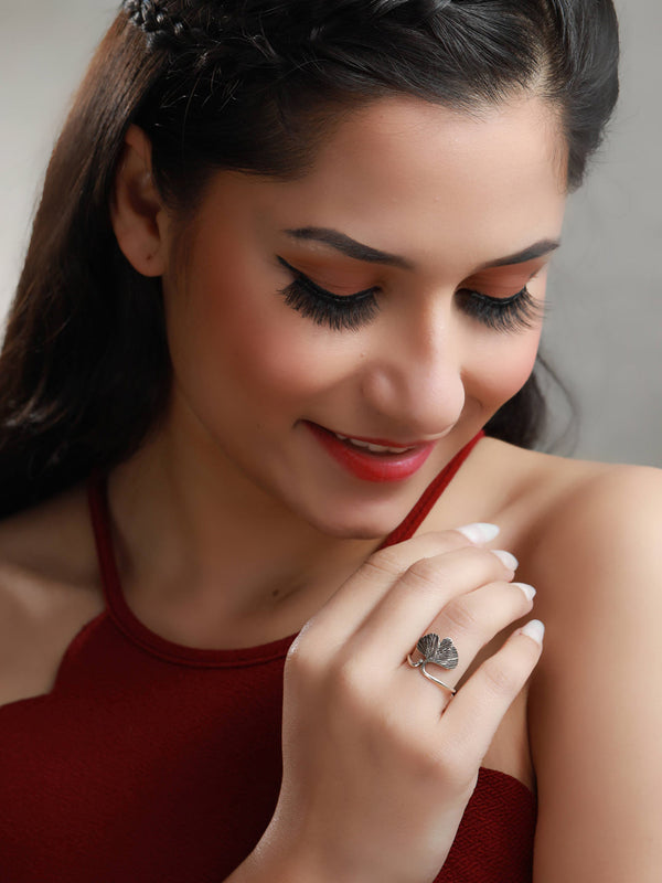 Women's Oxidised Silver Leaf Ring- Priyaasi