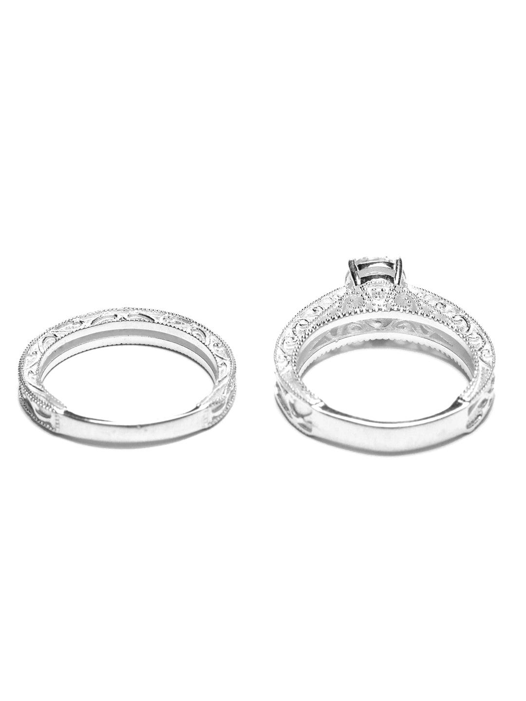 Women's Engraved Elegance-Sterling Silver Solitaire Stack Rings - Priyaasi - Indiakreations