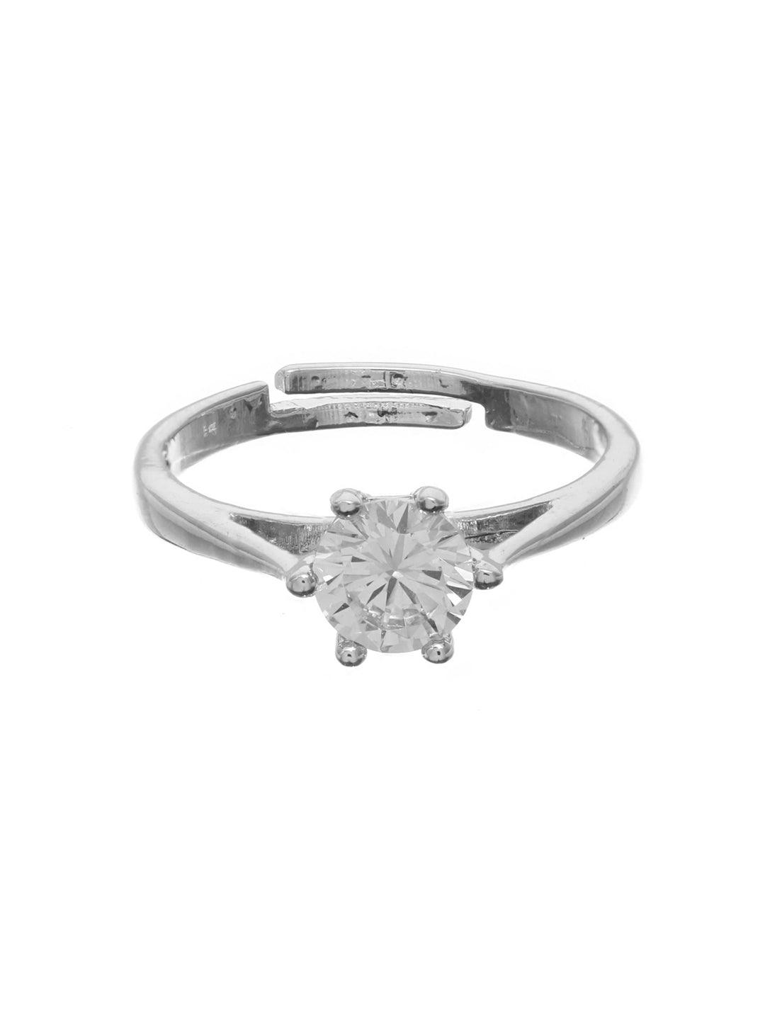 Women's Elegant Sterling Silver Solitaire Ring - Priyaasi - Indiakreations