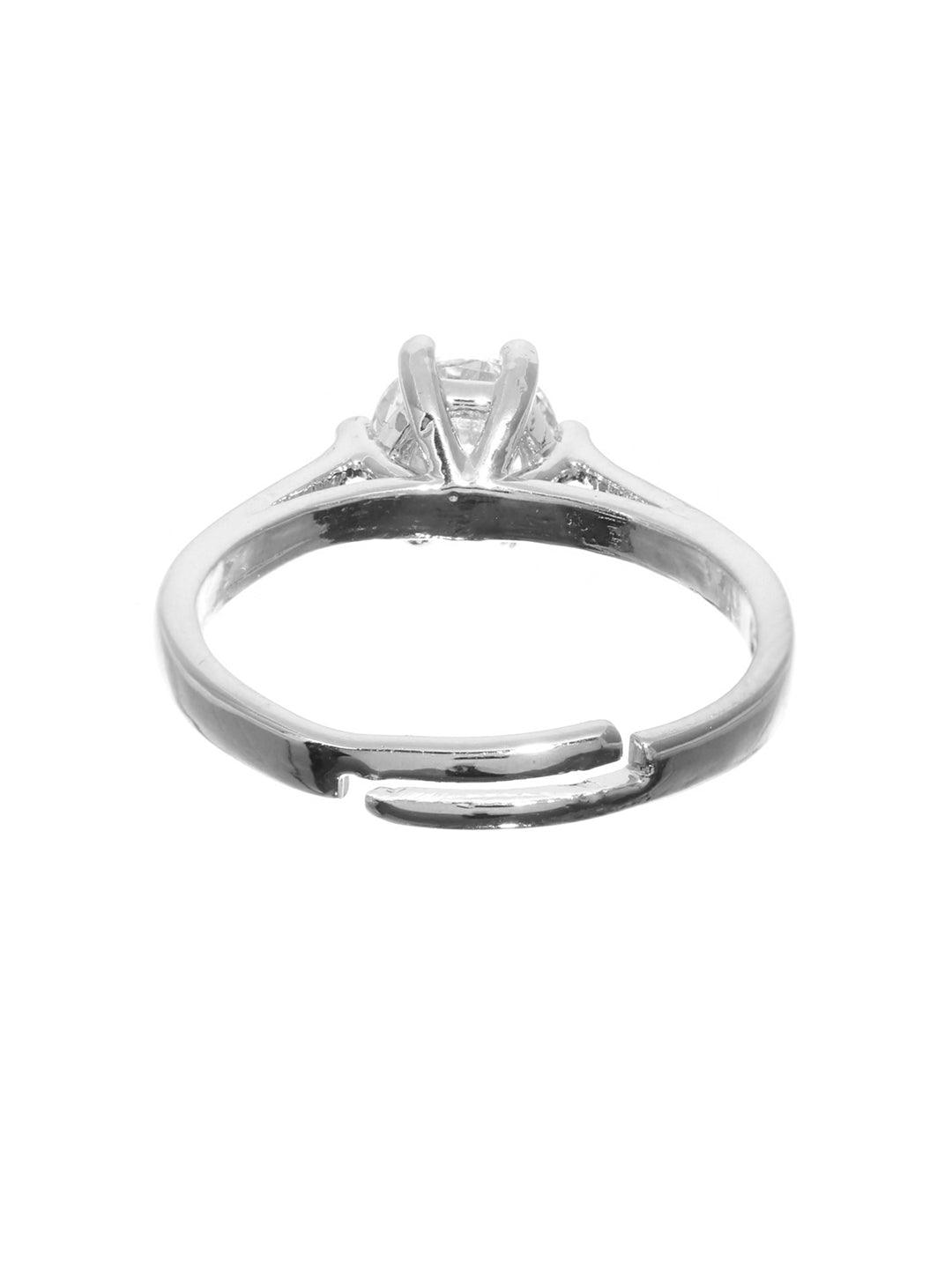 Women's Elegant Sterling Silver Solitaire Ring - Priyaasi - Indiakreations