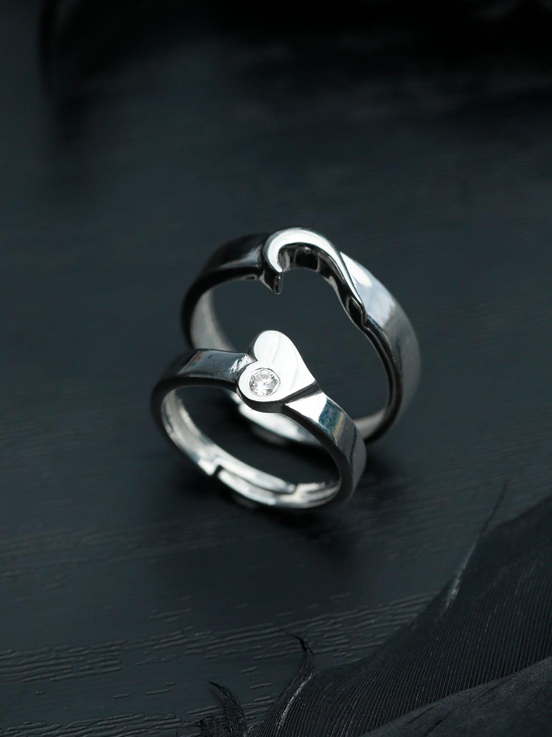 Women's His & Her Heart Sterling Silver Couple Rings - Priyaasi - Indiakreations