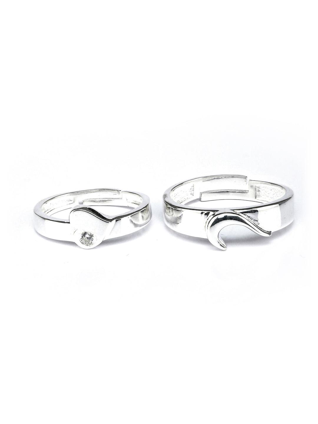 Women's His & Her Heart Sterling Silver Couple Rings - Priyaasi - Indiakreations