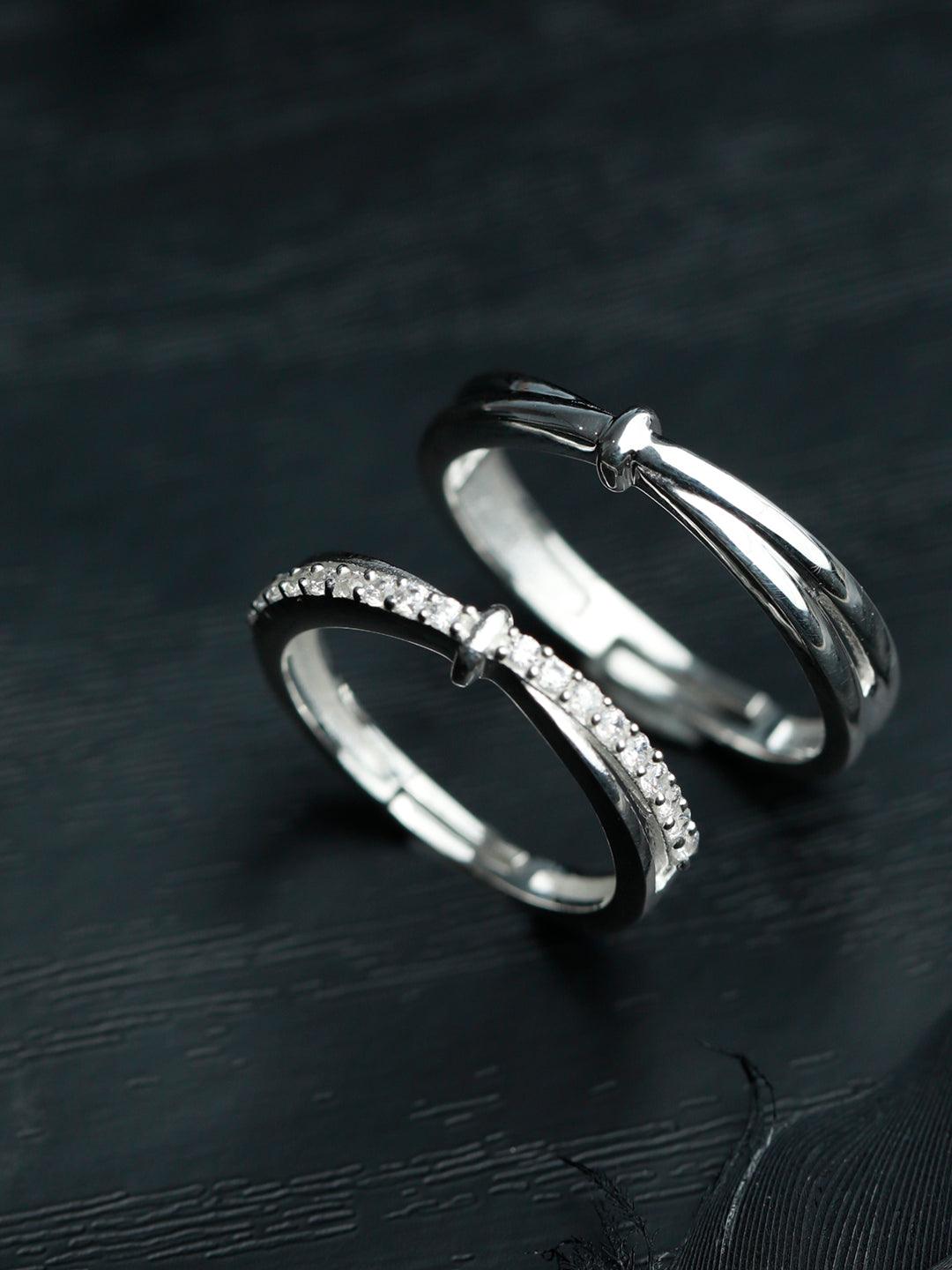 Women's Love Flaps-Zircon Studded Sterling Silver Couple Rings - Priyaasi - Indiakreations