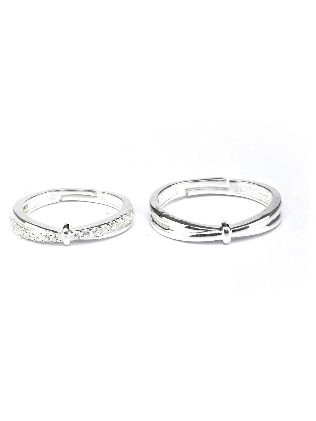 Women's Love Flaps-Zircon Studded Sterling Silver Couple Rings - Priyaasi - Indiakreations