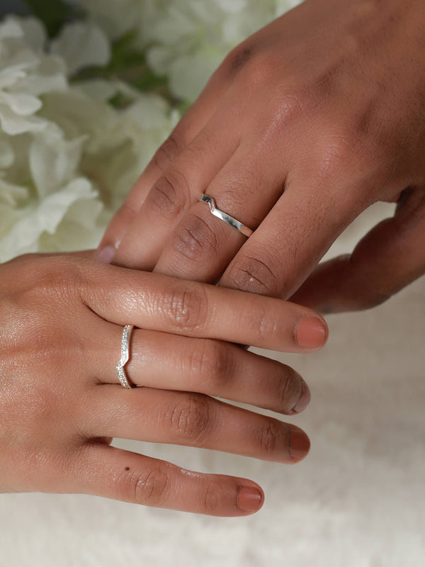 Women's Uniting American Diamond Silver Couple Rings - Priyaasi