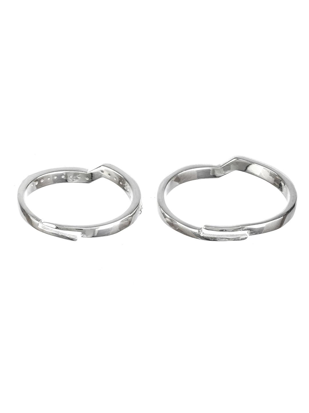 Women's Uniting American Diamond Silver Couple Rings - Priyaasi - Indiakreations