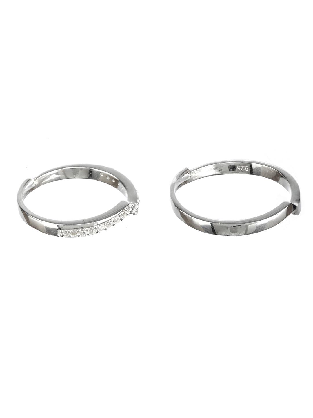 Women's Uniting American Diamond Silver Couple Rings - Priyaasi - Indiakreations