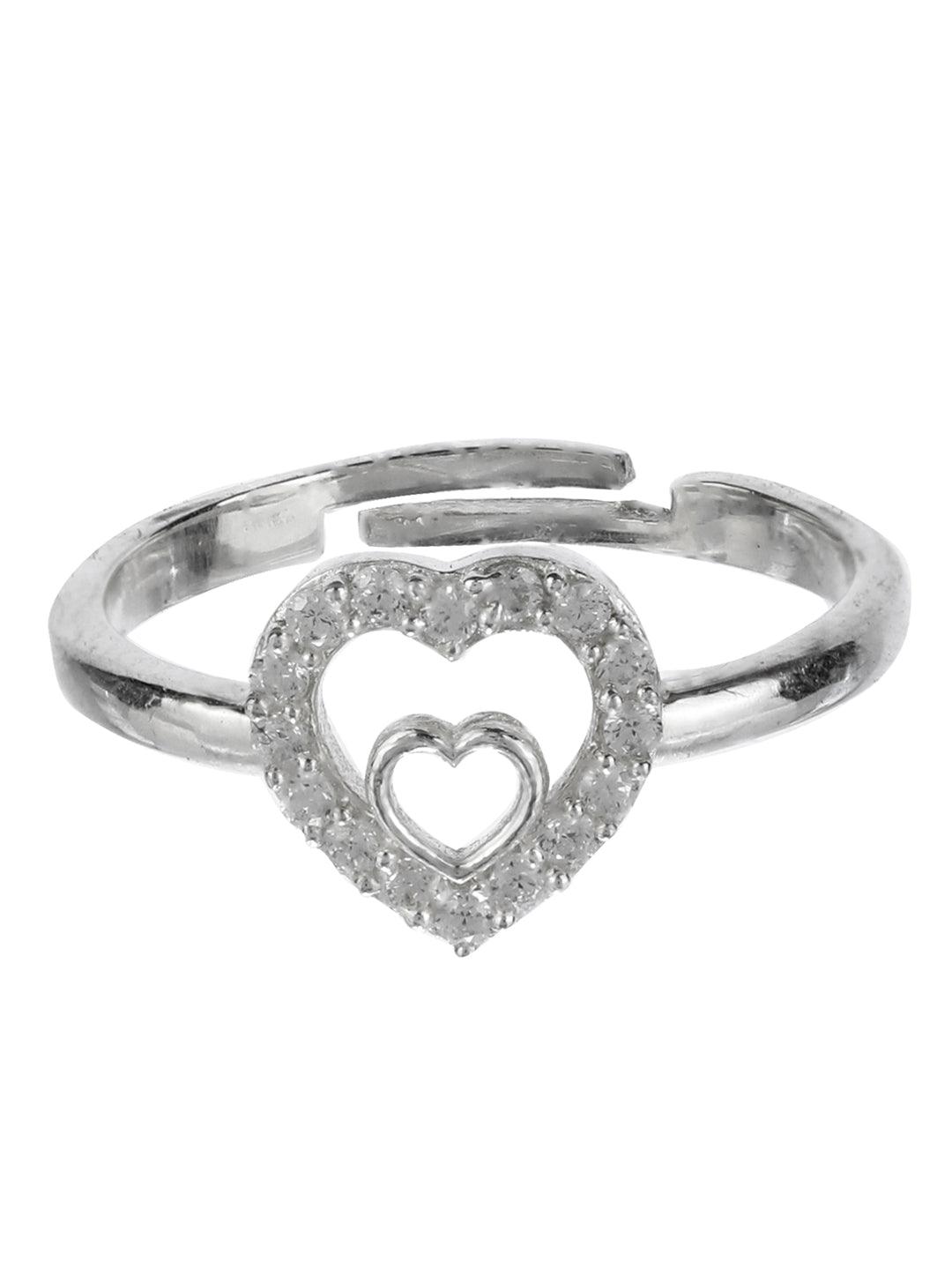 Women's Heart in Heart Sterling Silver Zircon Ring - Priyaasi - Indiakreations