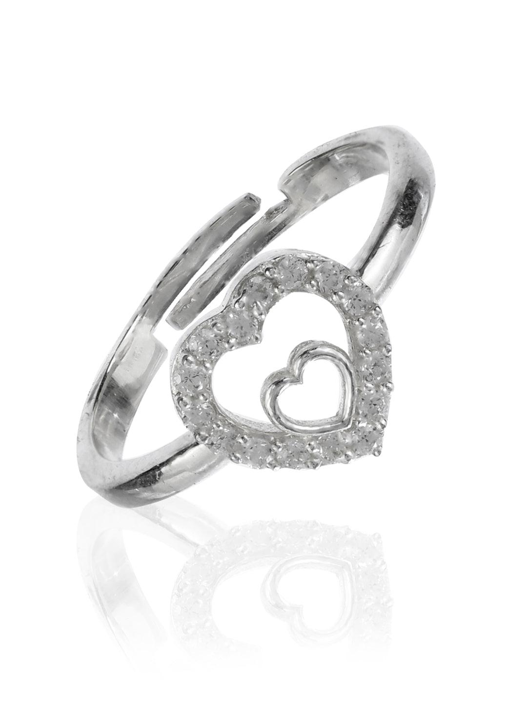 Women's Heart in Heart Sterling Silver Zircon Ring - Priyaasi - Indiakreations