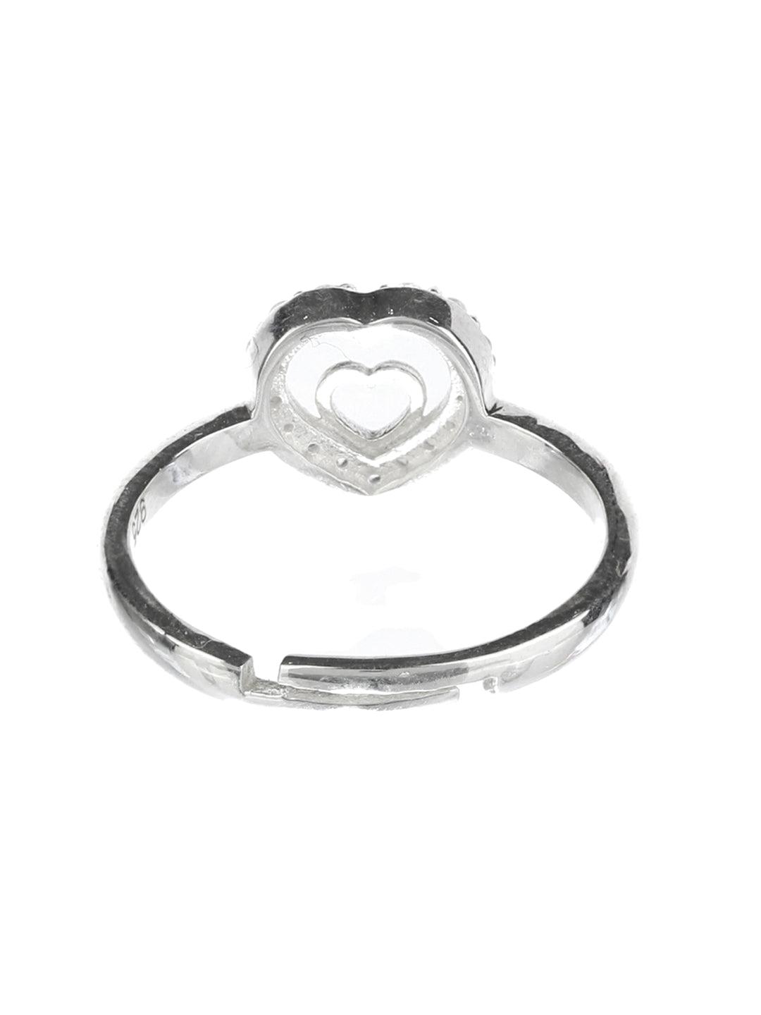 Women's Heart in Heart Sterling Silver Zircon Ring - Priyaasi - Indiakreations