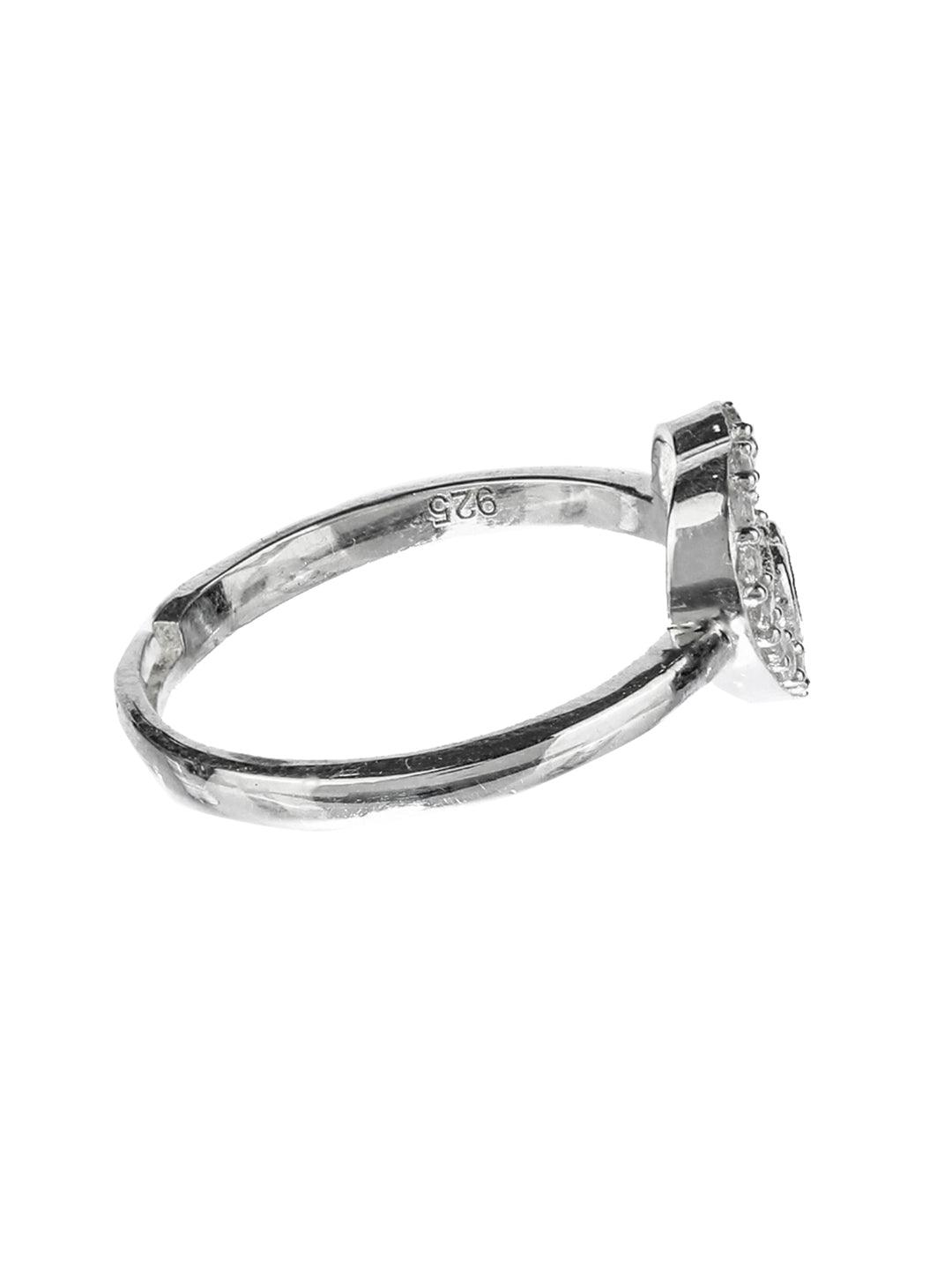 Women's Heart in Heart Sterling Silver Zircon Ring - Priyaasi - Indiakreations