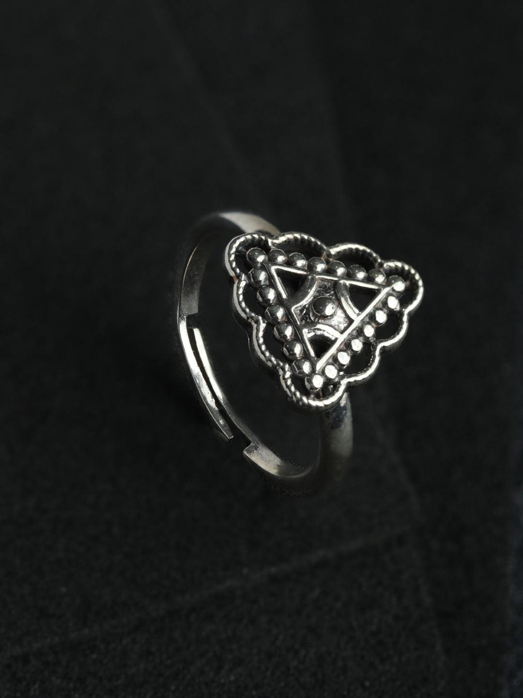 Women's Adjustable Triangular Motif Oxidised Silver Ring - Priyaasi - Indiakreations