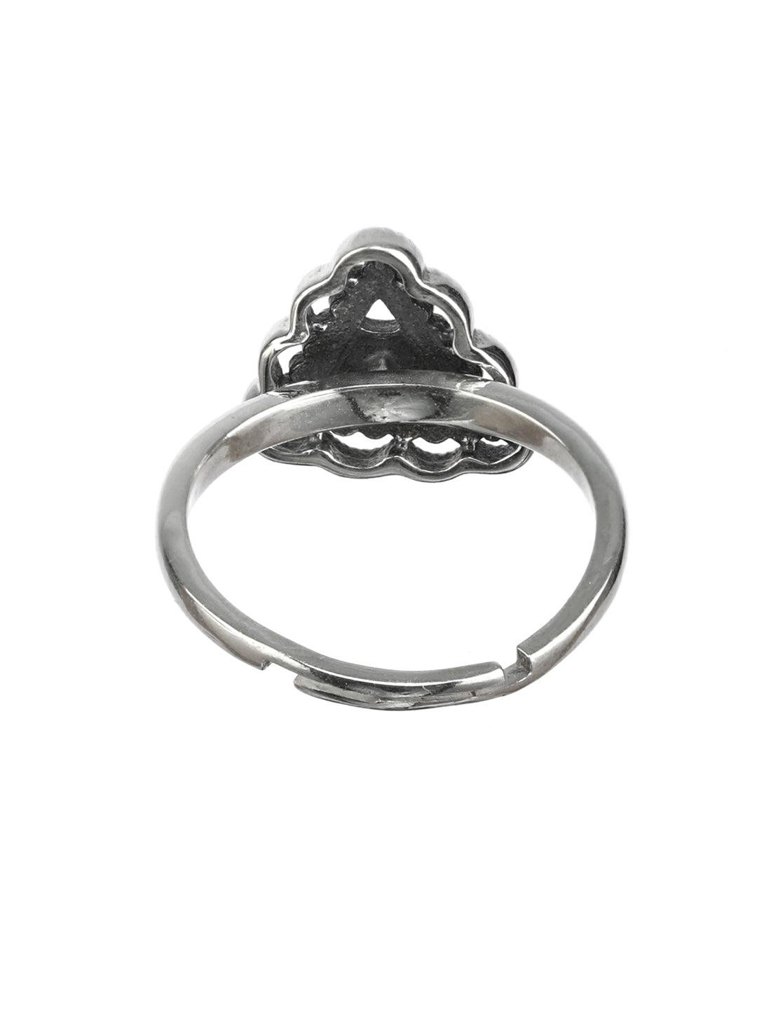 Women's Adjustable Triangular Motif Oxidised Silver Ring - Priyaasi - Indiakreations