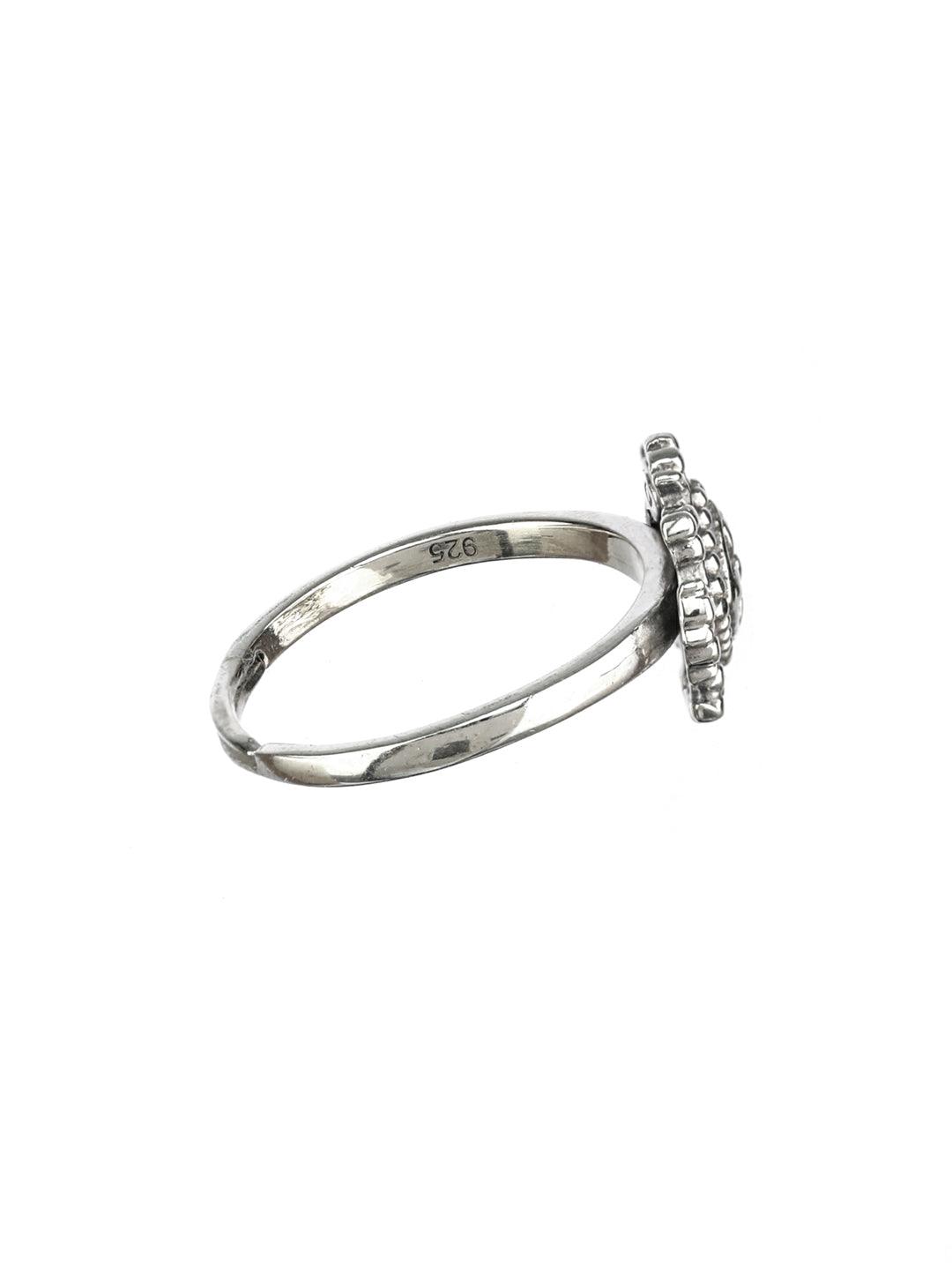 Women's Floral Oxidised Silver Ring - Priyaasi - Indiakreations