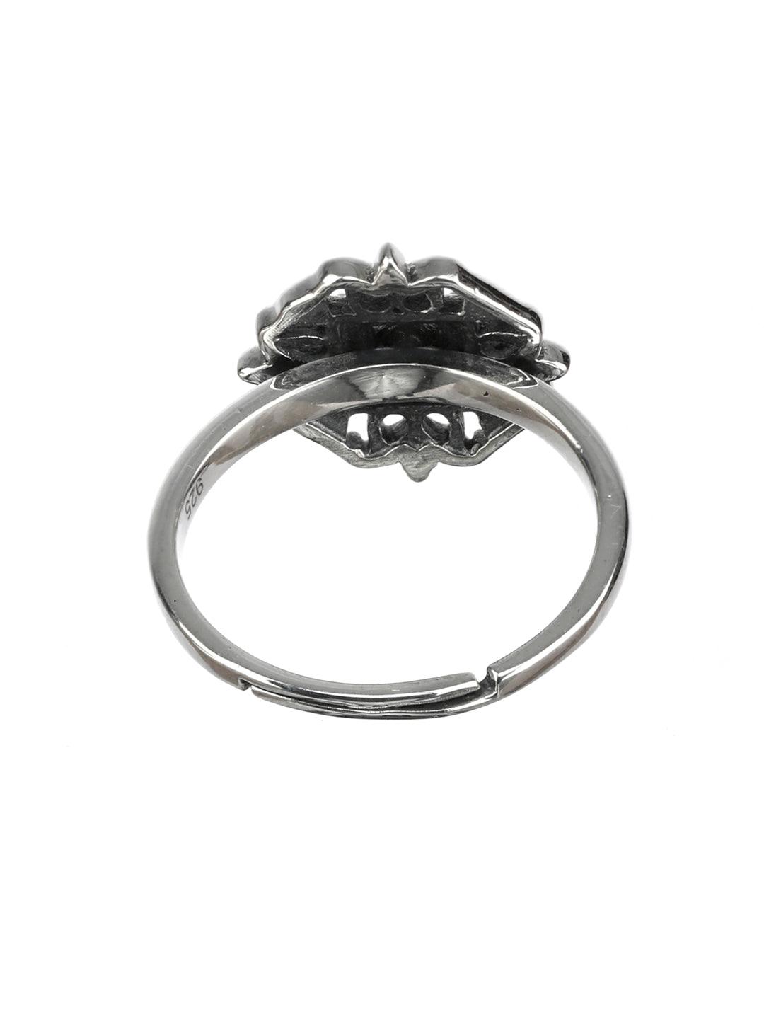 Women's Antique Motif Oxidised Silver Ring - Priyaasi - Indiakreations