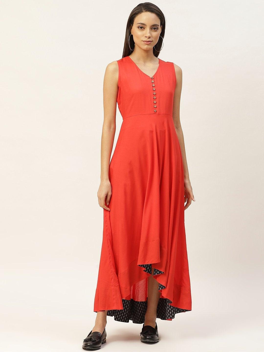 Women's Red High Low Anarkali Maxi Dress - SHAE - Indiakreations